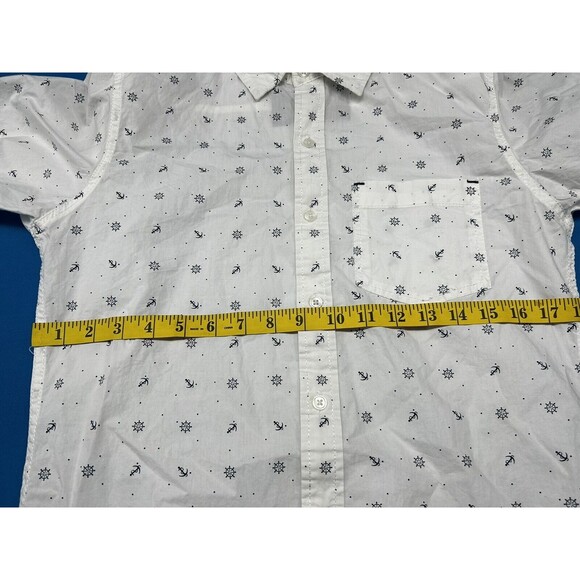 Broken Threads Men's Button Down Shirt Short Sleeve White blue Print Size S - Picture 5 of 7